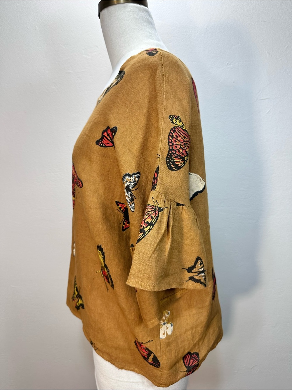 Viola Borghi 100% Linen Caramel Butterfly Top Sz M Made in Italy - Picture 4 of 7